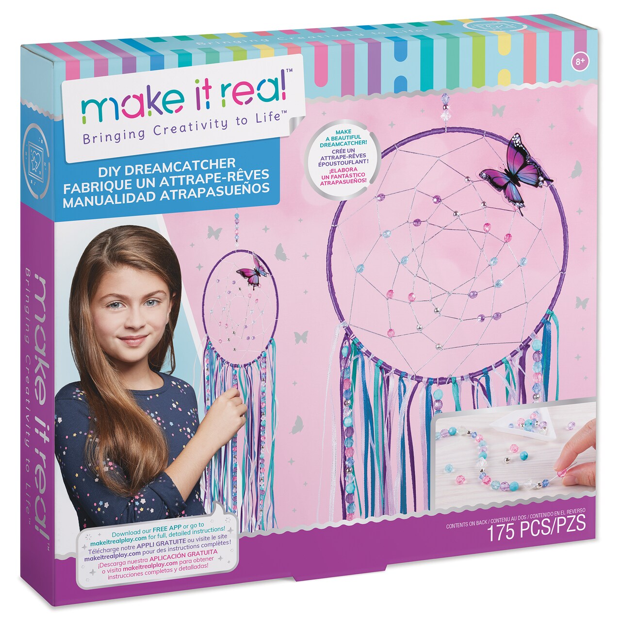 Make It Real: DIY Dreamcatcher - Purple Pink Blue Butterfly, 175 Piece All-In-One DIY Kit, Tweens & Girls, Bedroom Décor, Arts & Crafts, Make A Beautiful Hanging Bead Dreamcatcher, Kids Ages 8+